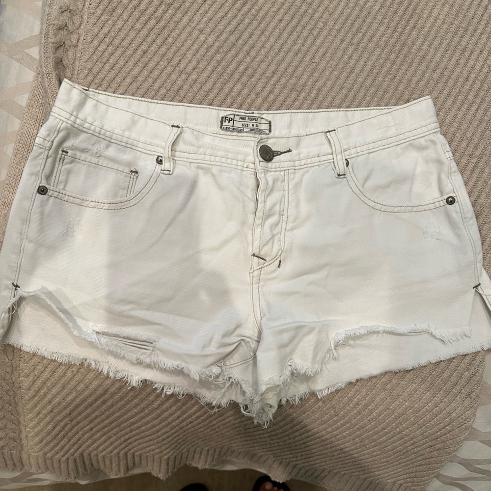 FREE PEOPLE Creamy White Denim Button Front Shorts
